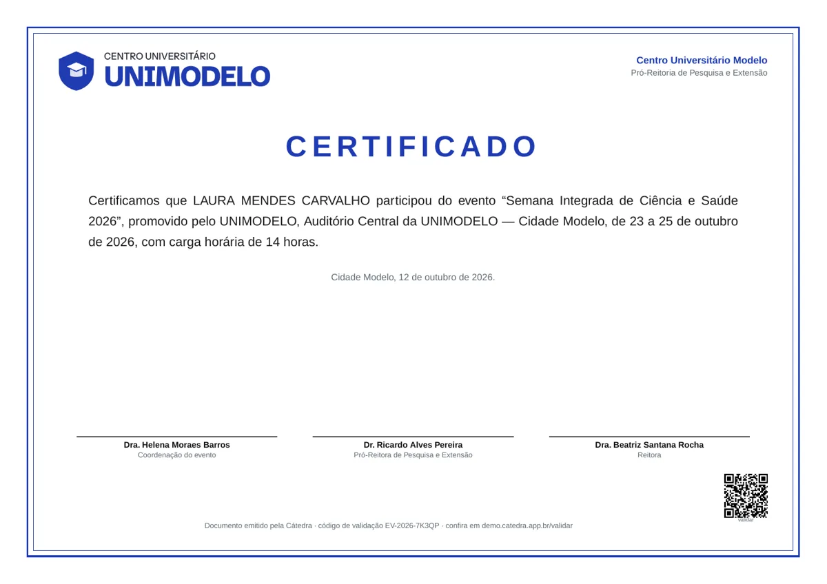 Certificado timbrado com código de validação.