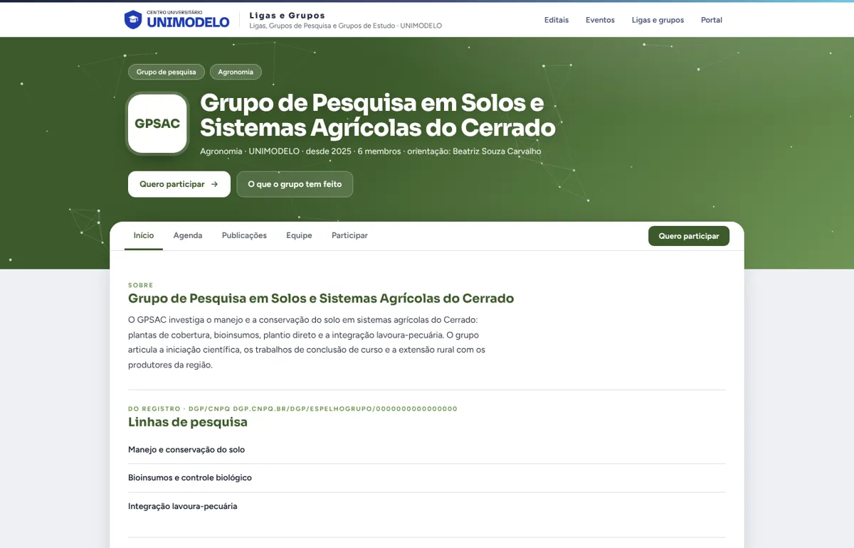 Página de um grupo de pesquisa.